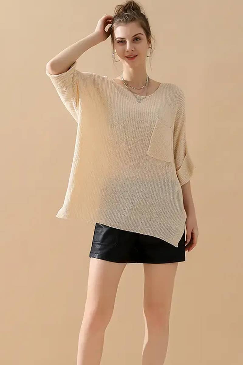 CWTTL1997_LOOSE SOLID COLOR FASHIONABLE PULLOVER SWEATER