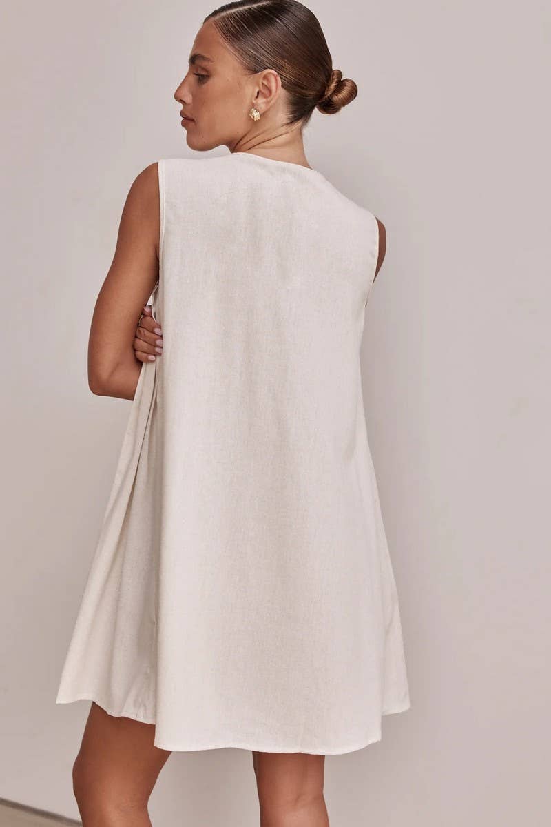 CWDSD7740_SOLID COLOR V NECK RIBBED TANK DRESS