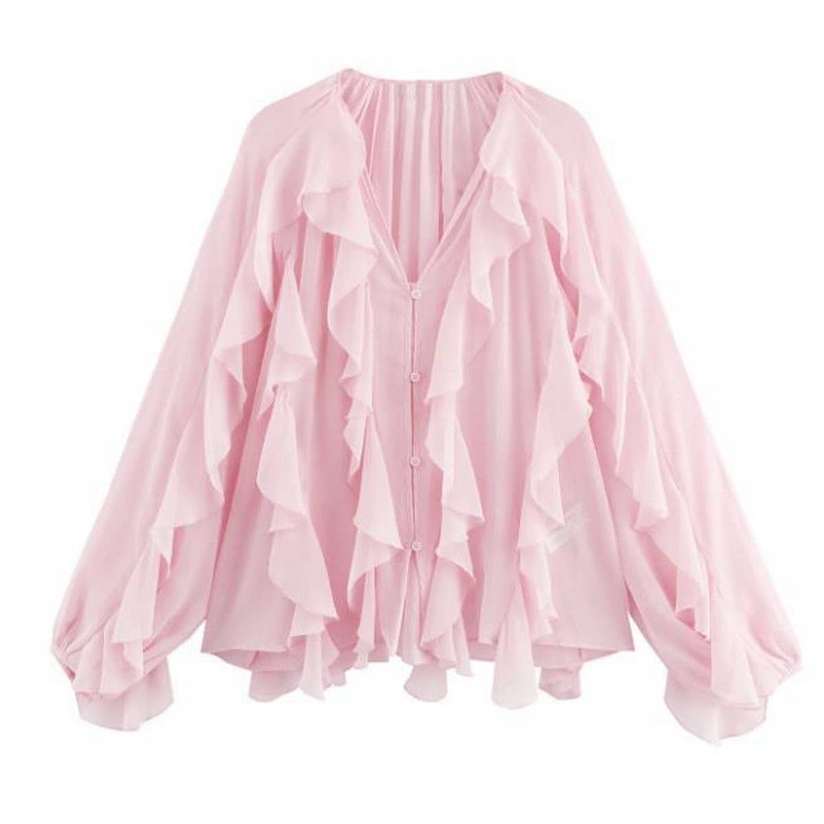 Women's Stylish Ruffled V-Neck Spring Blouse