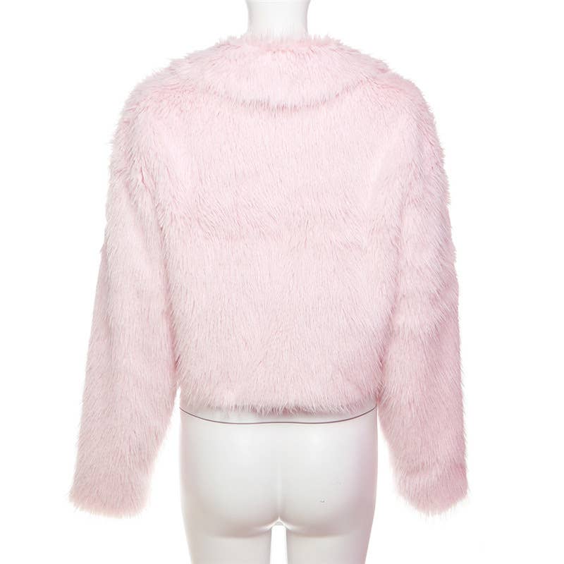 FLUFFY CARDIGAN LAPEL BAGGY WARM JACKET