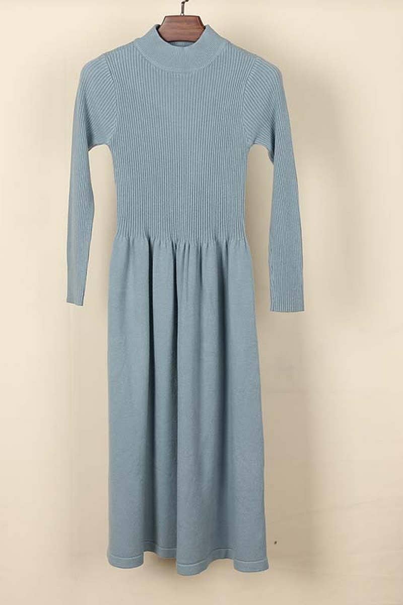 CWDMD4016_HALF TURTLENECK LONG SLEEVE WAIST KNITTED DRESS