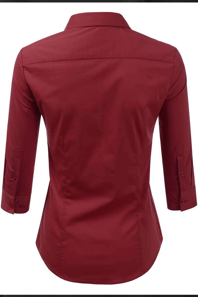 CWTSTL709_3/4 Sleeve Button Down Collar Shirt Blouse