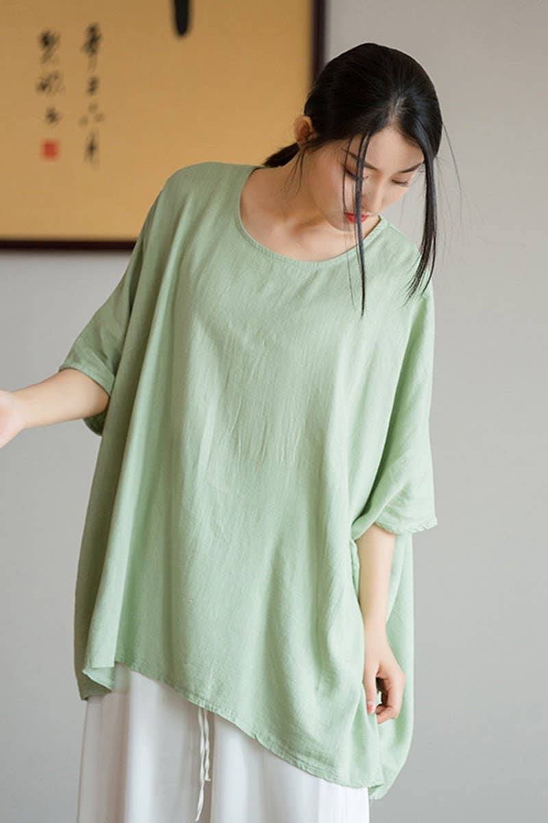 CWTBLS1454_LINEN BATWING SLEEVE SUN PROTECTION TOP