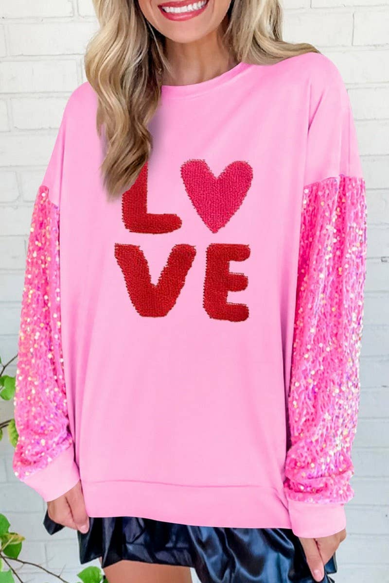 CWTBLL01241_VALENTINE SEQUIN SLEEVE LONG SLEEVE SWEATSHIRT