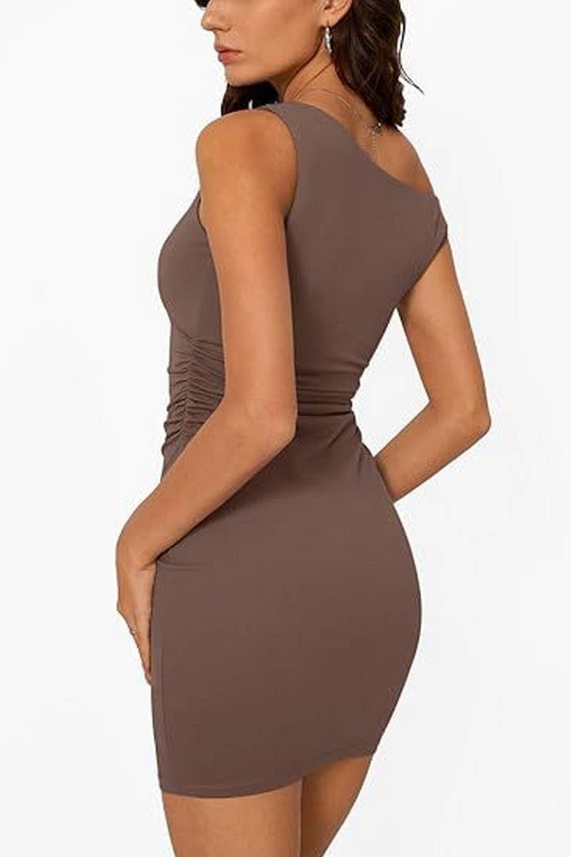 CWDSD8806_OFF-THE-SHOULDER SLEEVELESS WAIST-PLEATED DRESS