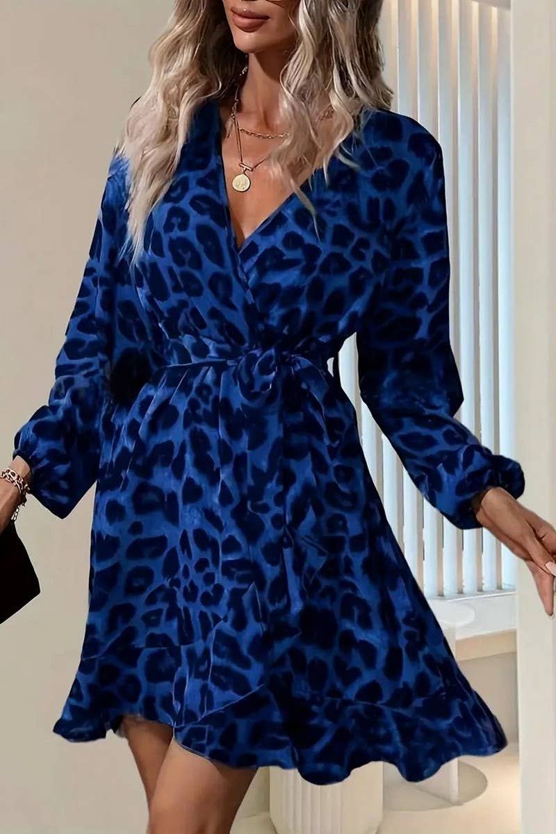 CWDSD8562_LEOPARD PRINT V-NECK HIGH WAIST TIE WRAP DRESS
