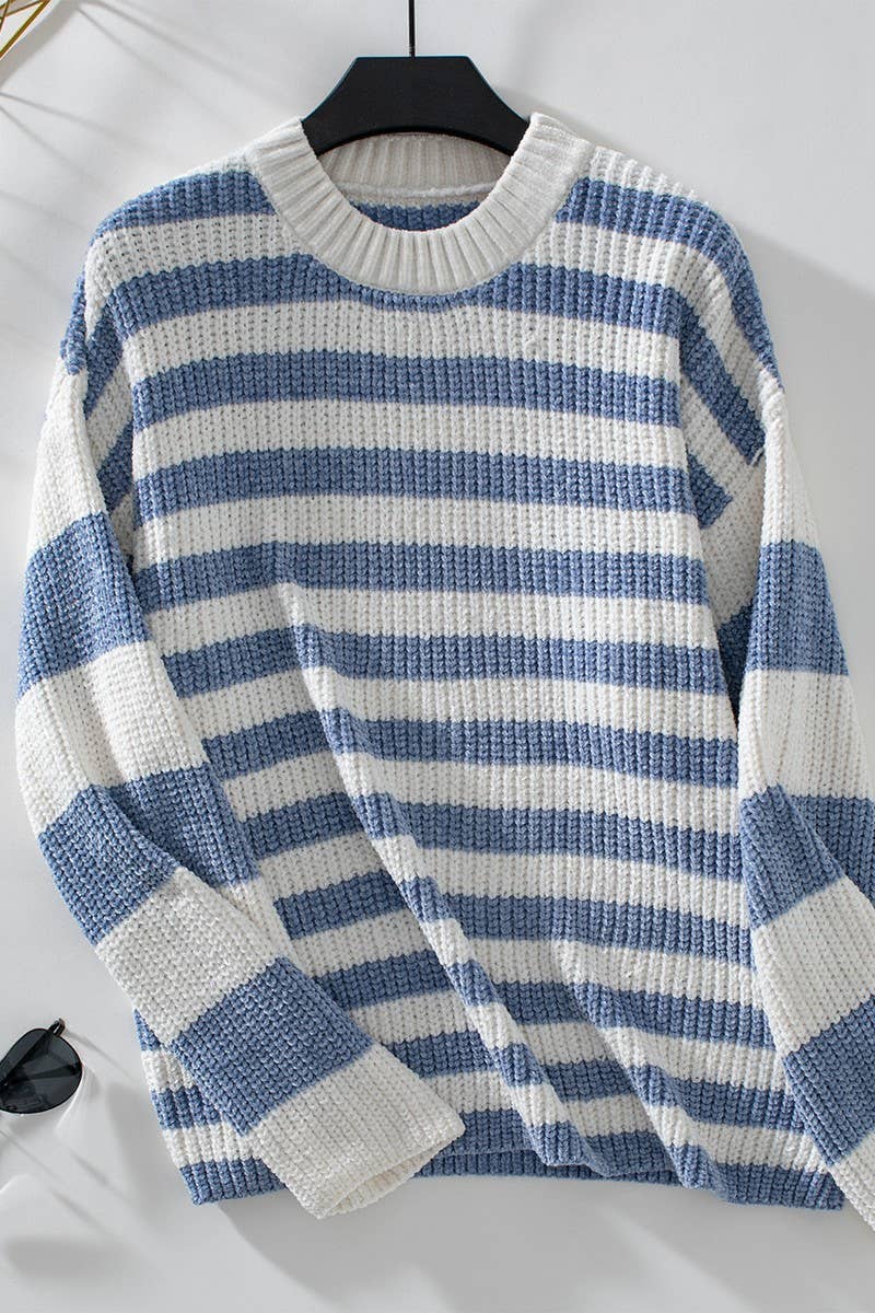 CWOSWL2912_STRIPED COLORBLOCK CHENILLE PULLOVER SWEATER