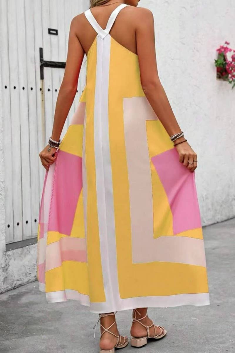 CWDMD6095_LOOSE PRINT FLOWY SPAGHETTI STRAP DRESS