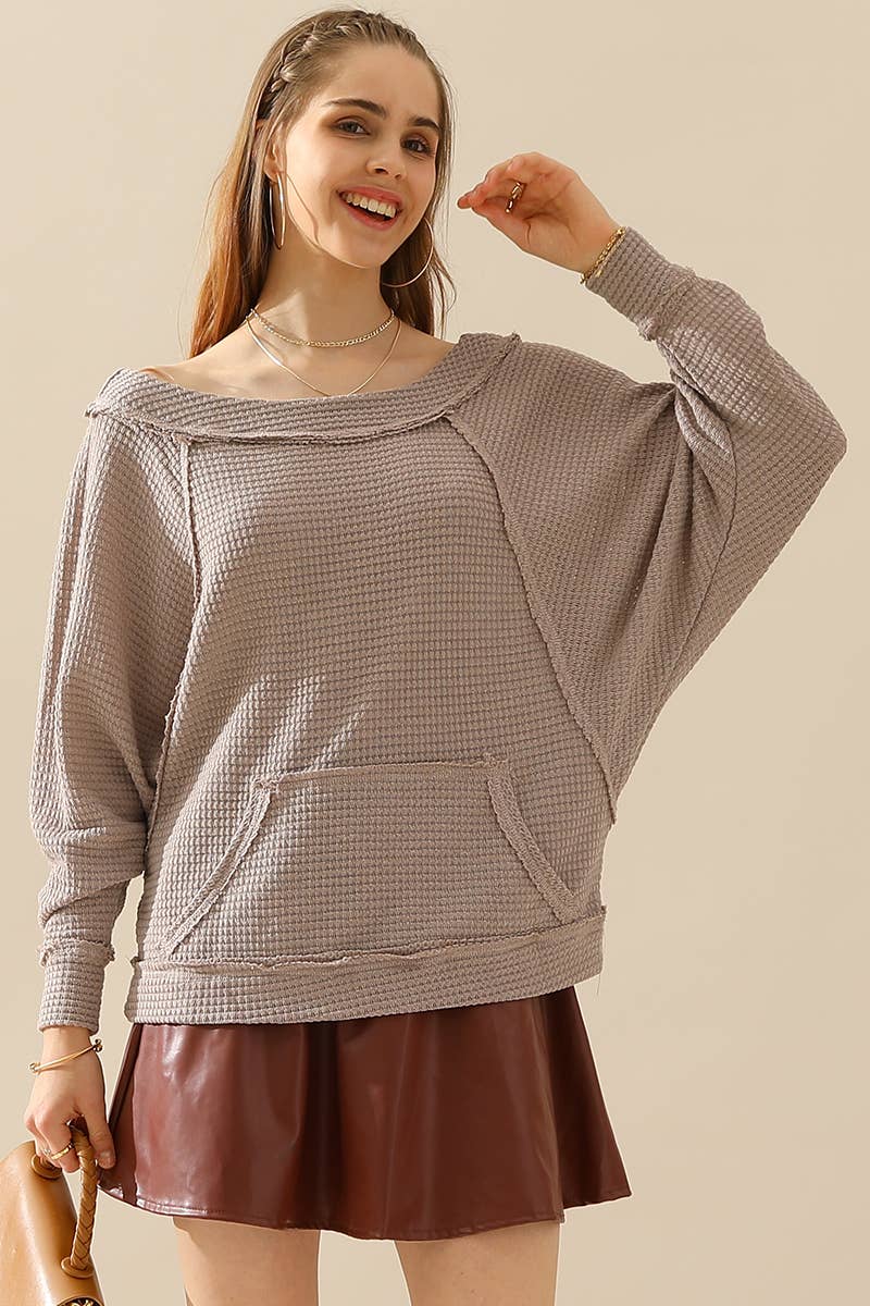 CWTTL1498_BOAT NECK POCKETED PULLOVER SWEATER KNIT TOP