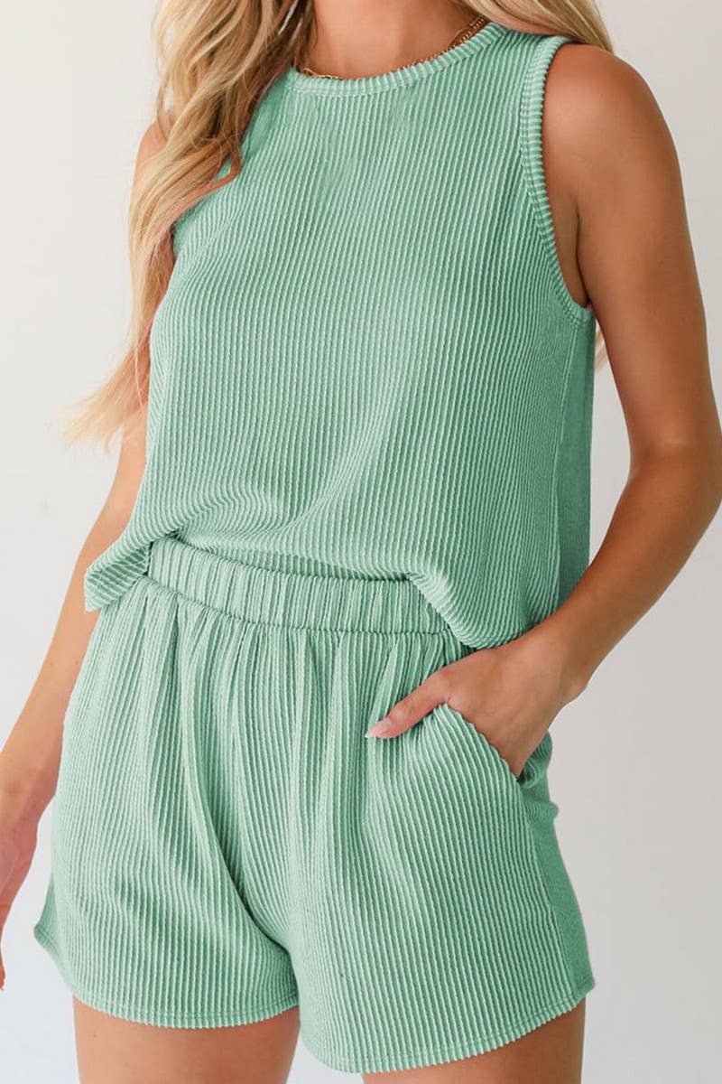 CWSTB2067_TWISTED STRIPE SLEEVELESS TOP AND SHORTS SET