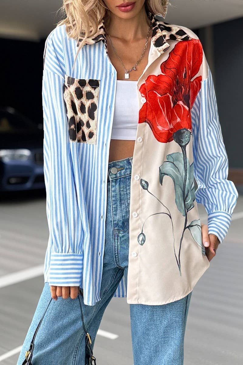 CWTSTL00957_CASUAL PRINTED STRIPED LONG-SLEEVED SHIRT