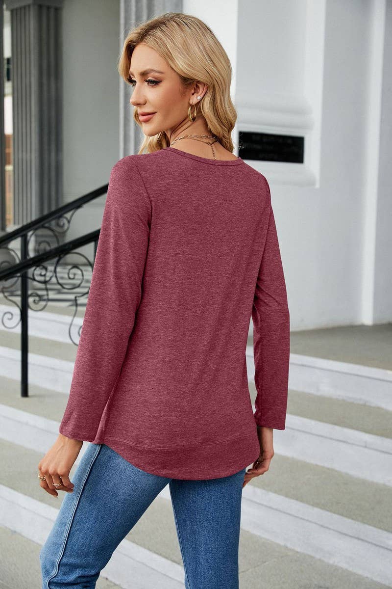 CWTTL1651_Round neck Long Sleeve Pullover Top