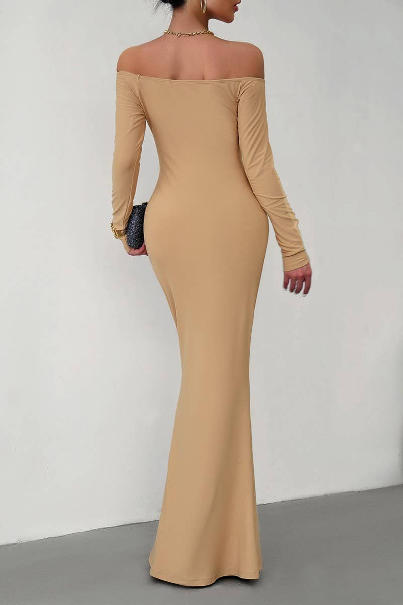 CWDMD0747_OFF SHOULDER LONG SLEEVE EVENING DRESS