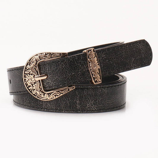 Fashionable versatile retro carved buckle belt