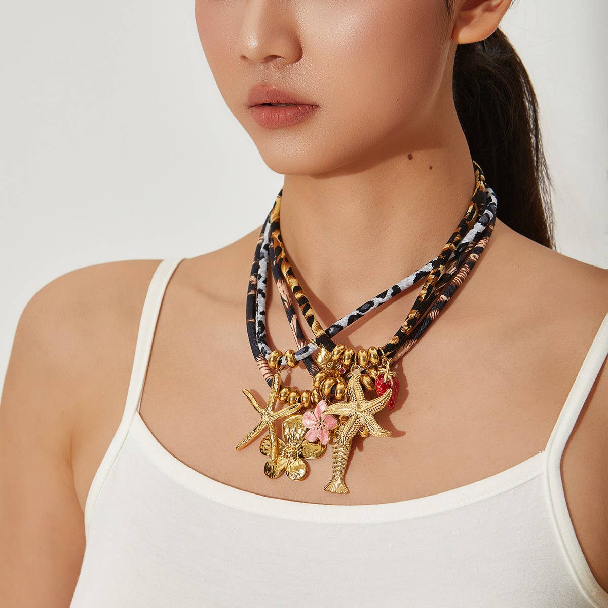 Ocean Rope Necklace with Starfish & Fish Charms_CWMM8813