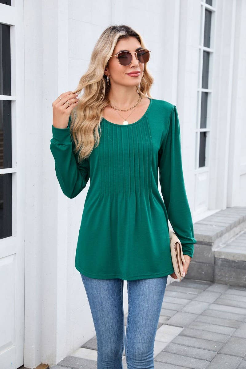 CWTBLL01305_CREW NECK SOLID RIBBED LONG SLEEVE CASUAL TEE