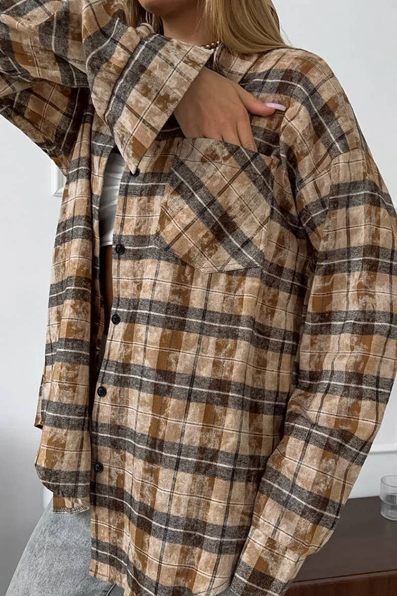 CWTBLL00567_PURE COTTON RETRO SIMPLE PLAID SHIRT TOP