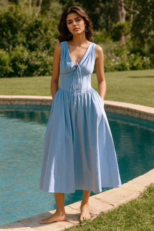 CWDMD6405_V-NECK TIE STRAP BODYCON MAXI DRESS