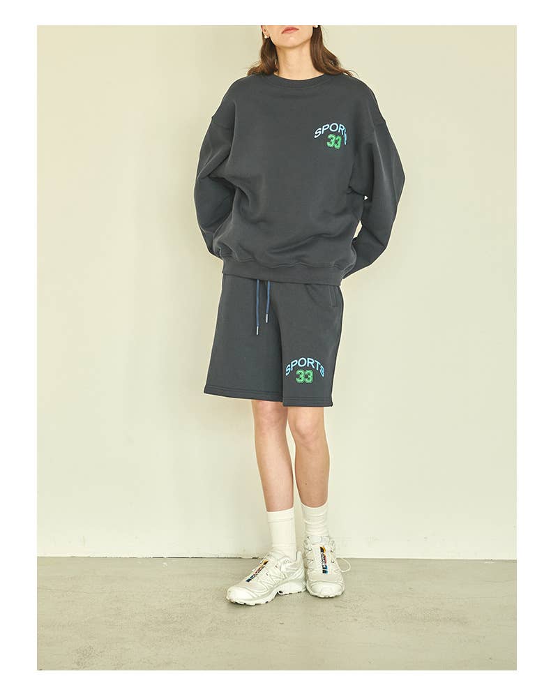 Casual sweatshirt shorts printed sportswear set