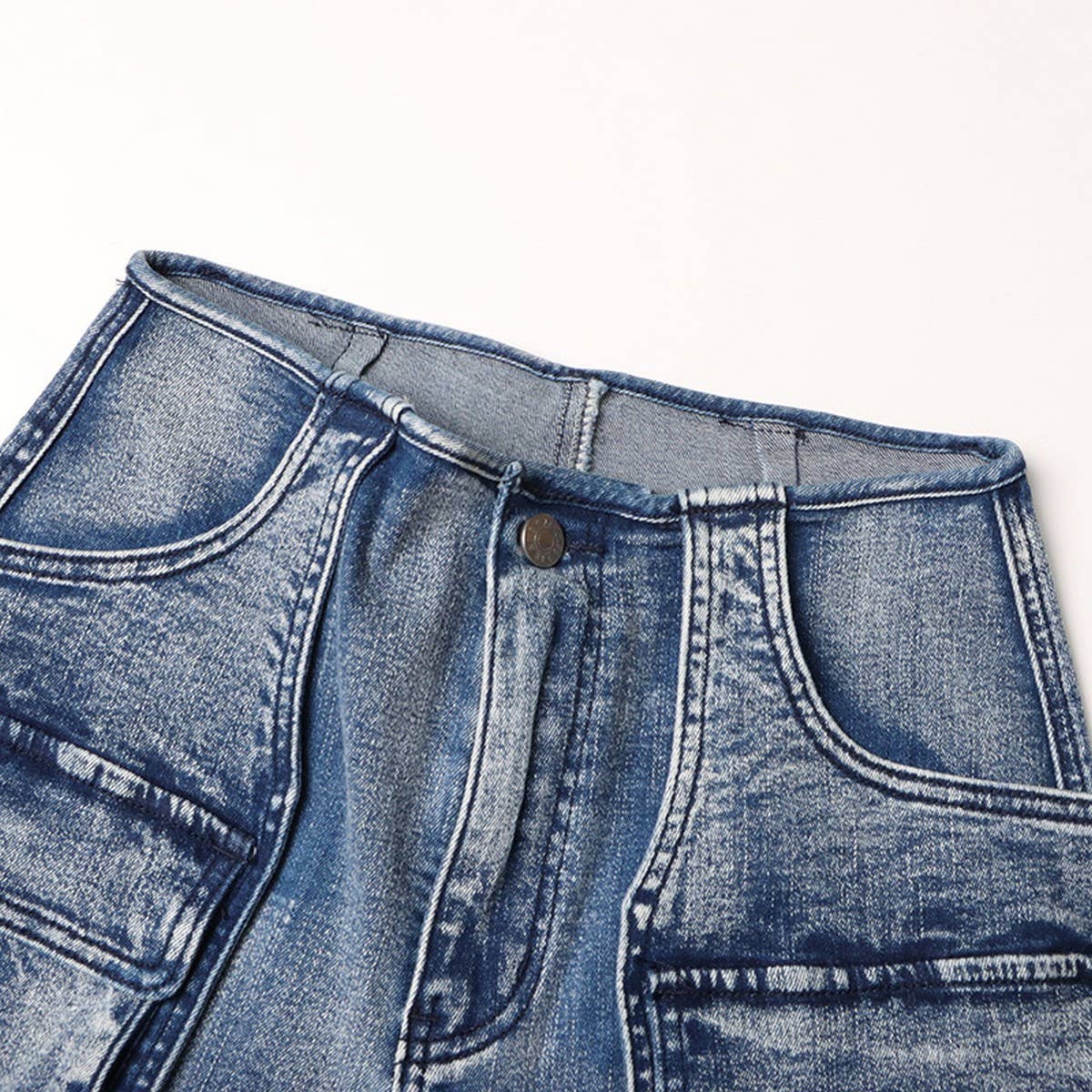 MID RISE STRAIGHT MULTI POCKET DESIGN CASUAL JEANS