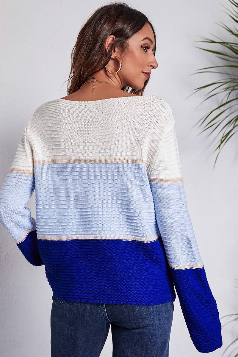 CWOSWL4069_CONTRAST GRADIENT STRIPED BOAT NECK KNIT SWEATER