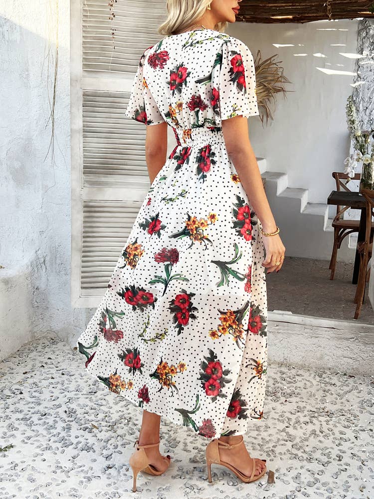 Boho Deep V Neck Chiffon Floral Mini Dress