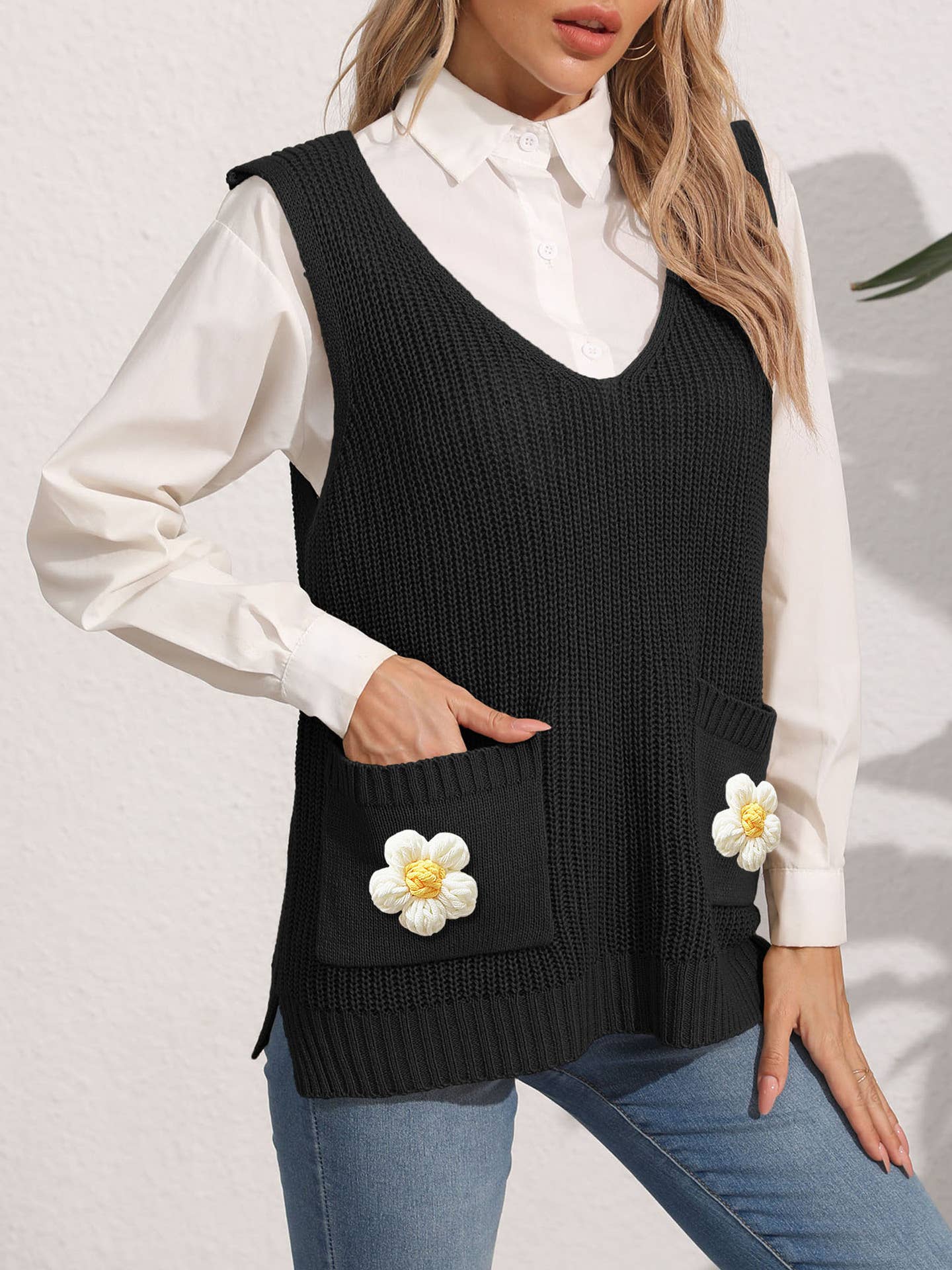 DOUBLE POCKET STITCHING V-NECK WAISTCOAT