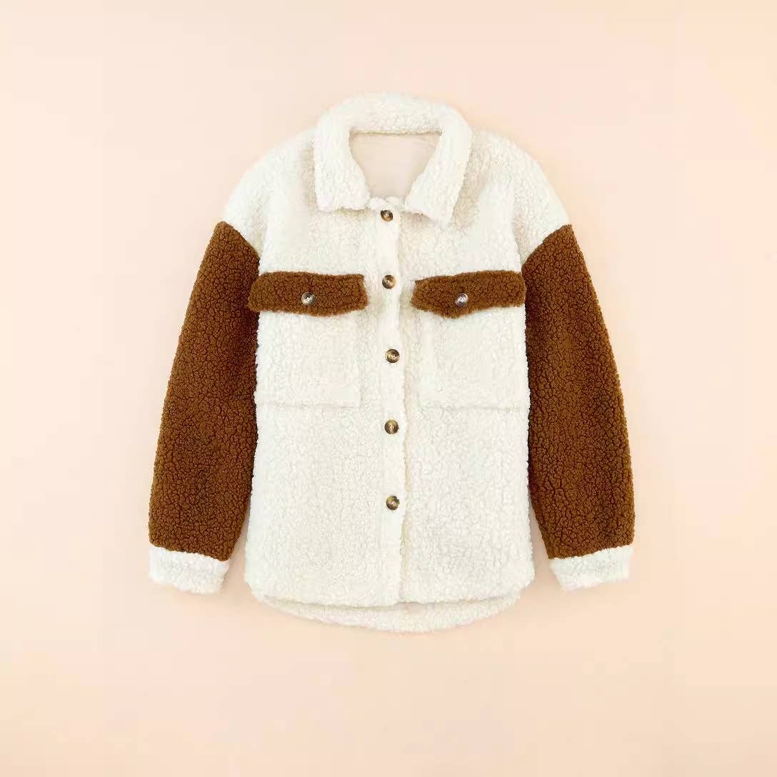 FLEECE SINGLE BREASTED COAT IN CONTRASTING COLORS