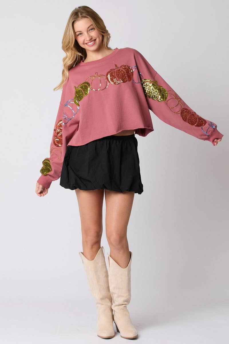 CWTBLL01263_HALLOWEEN PUMPKIN SEQUIN PULLOVER SWEATSHIRT