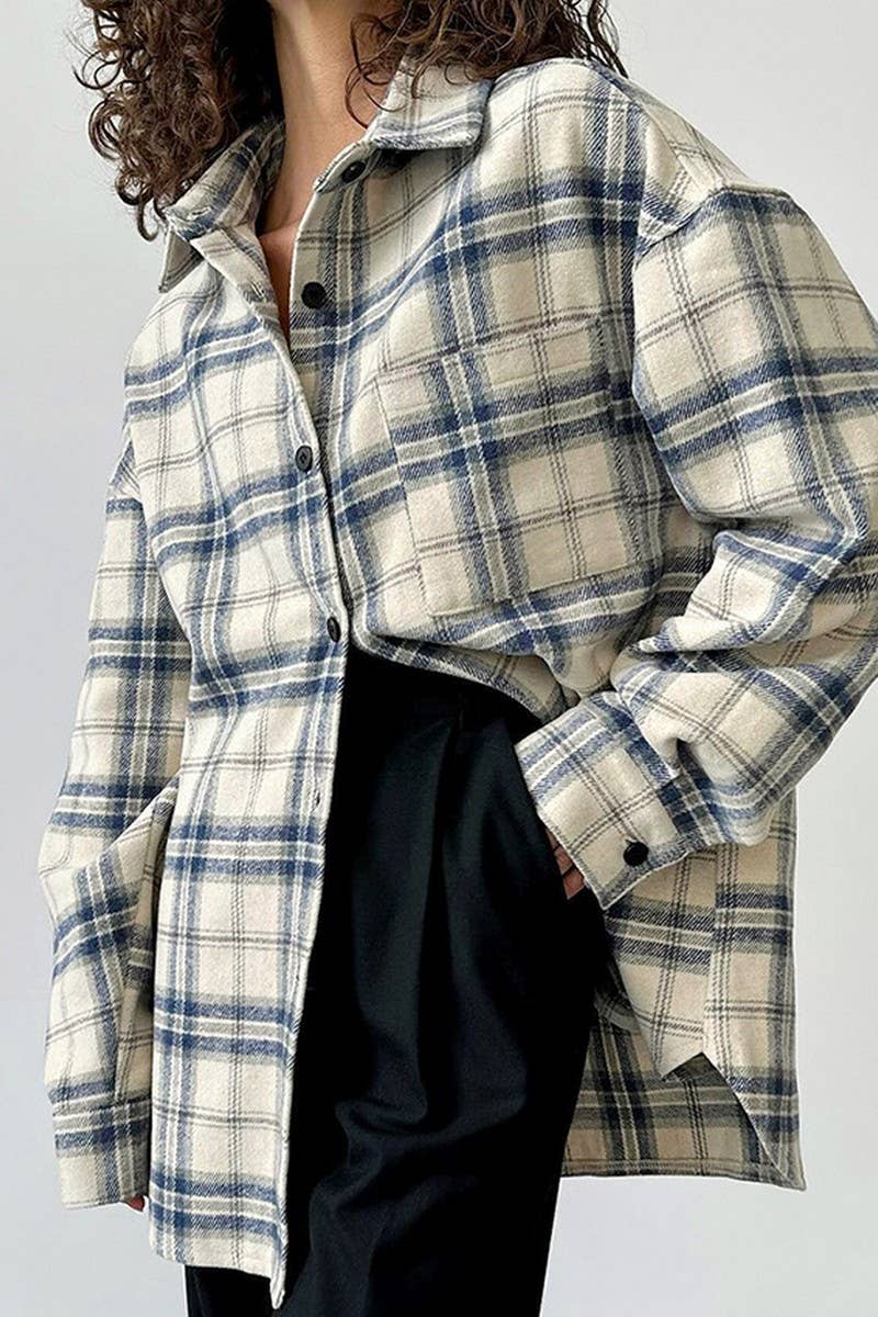 CWTBLL560_RETRO PLAID LOOSE LONG-SLEEVED SHIRT JACKET TOP