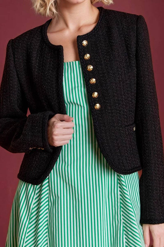 CWOCO1277_CREW NECK TWEED SHORT CARDIGAN COATS