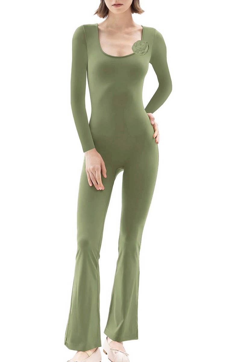 CWSJS1383_SQUARE NECK WIDE LEG HIGH ELASTIC JUMPSUIT