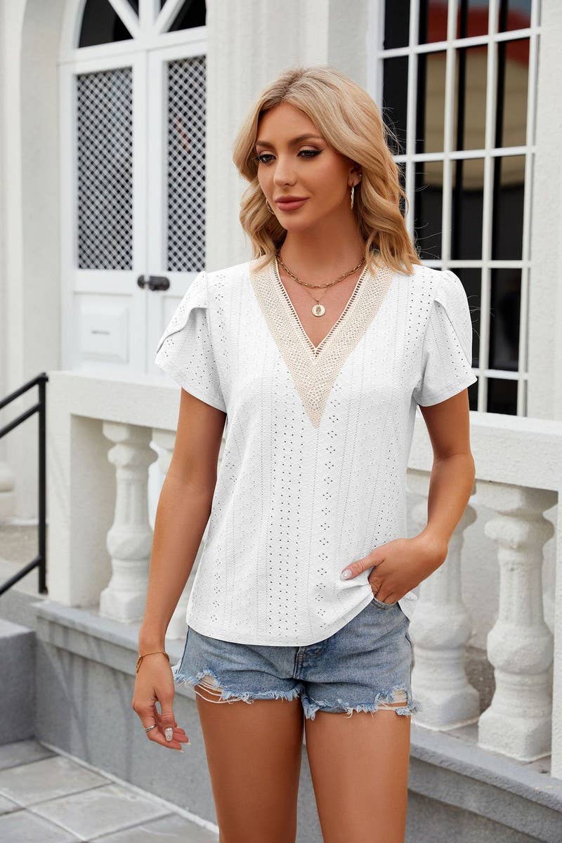 CWTTS0830_V-Neck Short Sleeve Knit Top