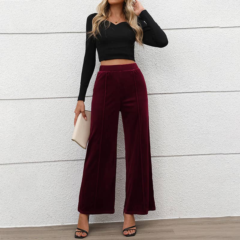 COMMUTER STYLE HIGH-WAISTED VELVET PANTS