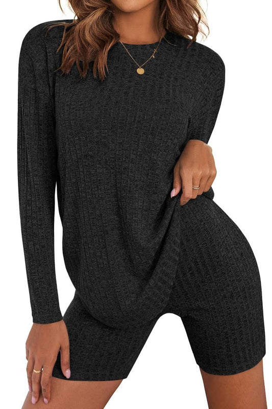 CWSS0865_CREW NECK LONG SLEEVE SWEATER AND SHORTS SUIT