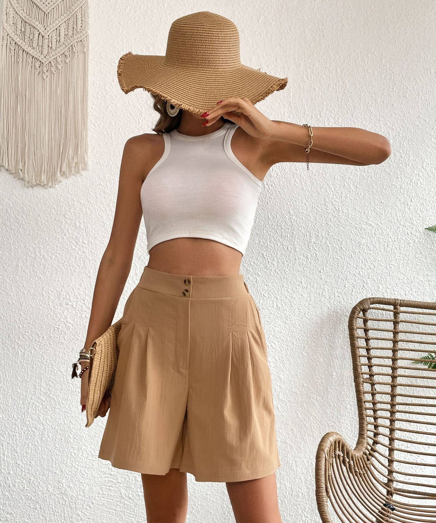Elegant commuter high-waisted wide-leg shorts