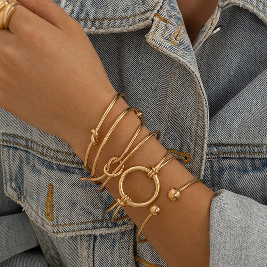 SIMPLE DOUBLE-LAYER HOLLOW KNOTTED OPEN BRACELET_CWMM3101