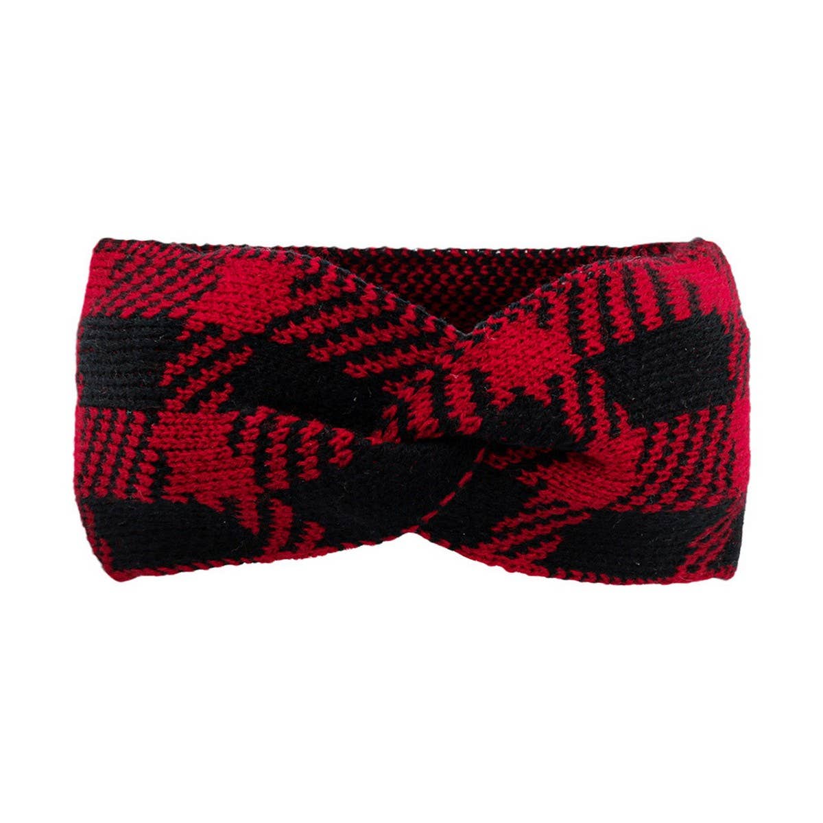 CWAHA07208_ WOMEN PLAID KNIT BOW HEADBAND EAR FOR WOMEN