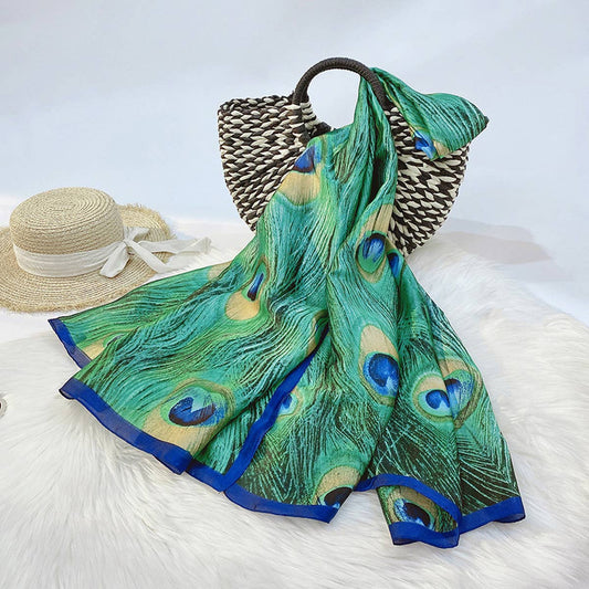 Color Plaid Satin Scarf Wrap for Summer Sun