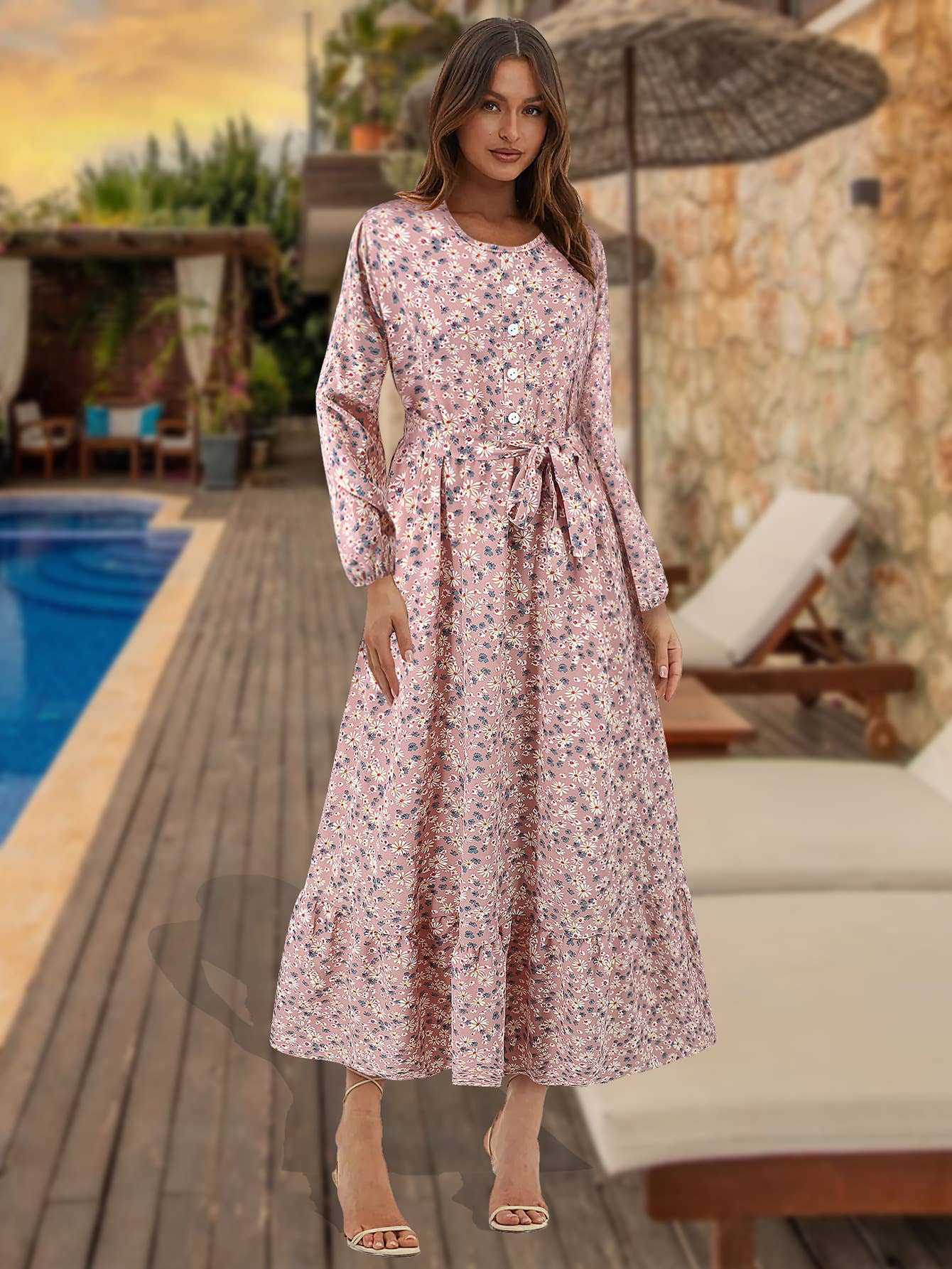 Button-Down Floral Long Beach Dress
