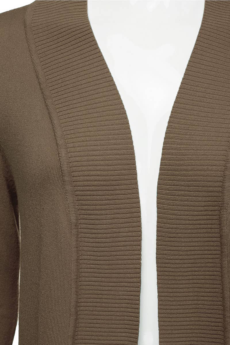 AWOCAL313_Open Front Long Sleeve Pockets Sweater Cardigan