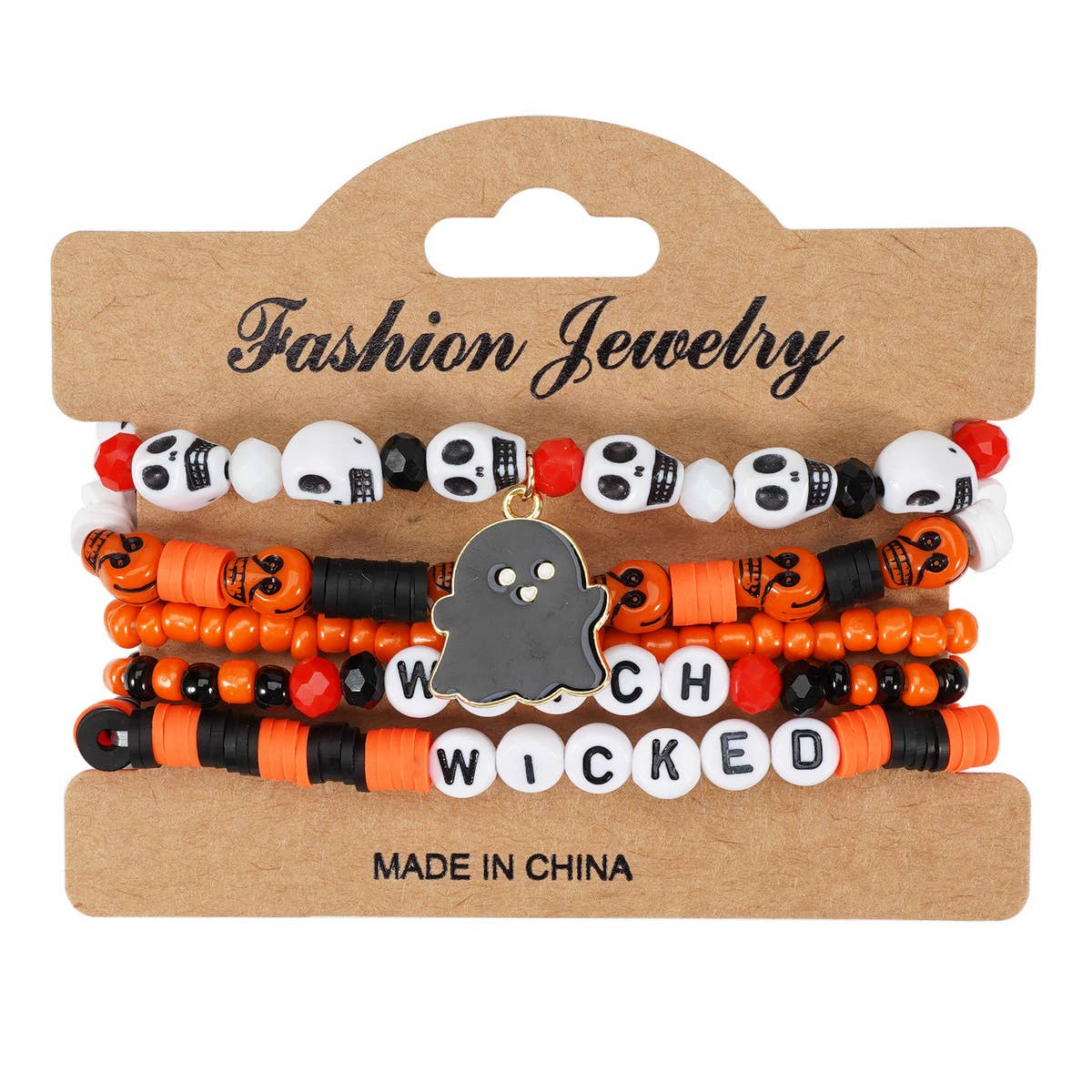 HALLOWEEN PUMPKIN GHOST BEADED BRACELET