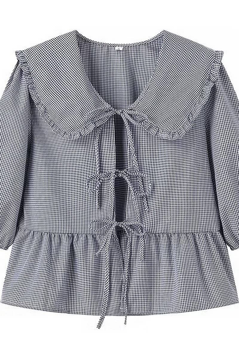 CWTBLL1129_CASUAL PLAID SHIRT WITH BABY DOLL COLLAR