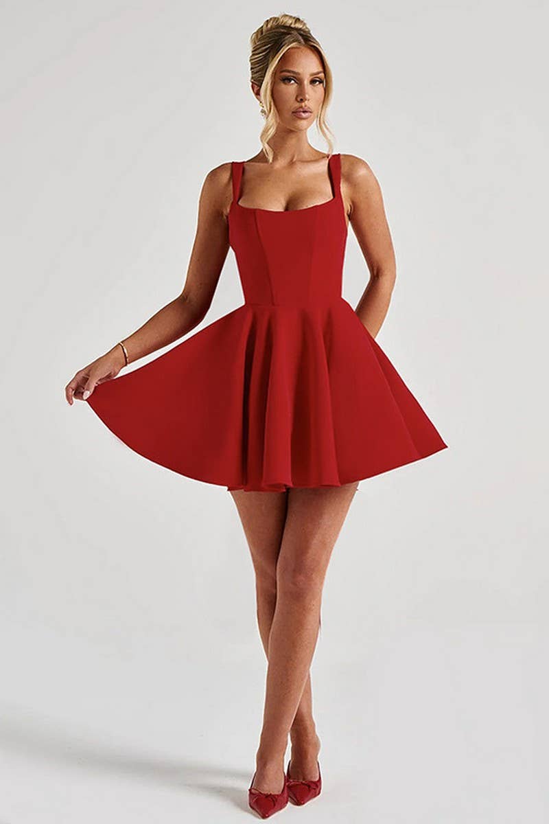 CWDSD7662_SQUARE NECK BOW TIE BACKLESS MINI DRESS