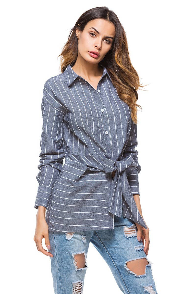 CWTSTL0853_Button Down Cable Long Sleeve Striped Shirts