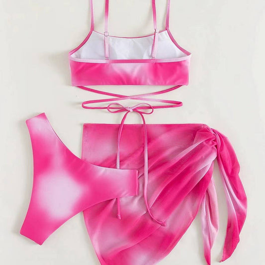 Tie-Dye Bikini Set - 3 Piece with Mesh Skirt