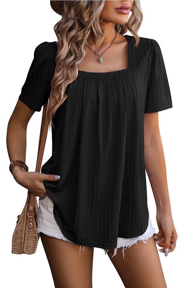 CWTBLS0911_PUFFED SLEEVE SQUARE COLLAR PRESSED T-SHIRT