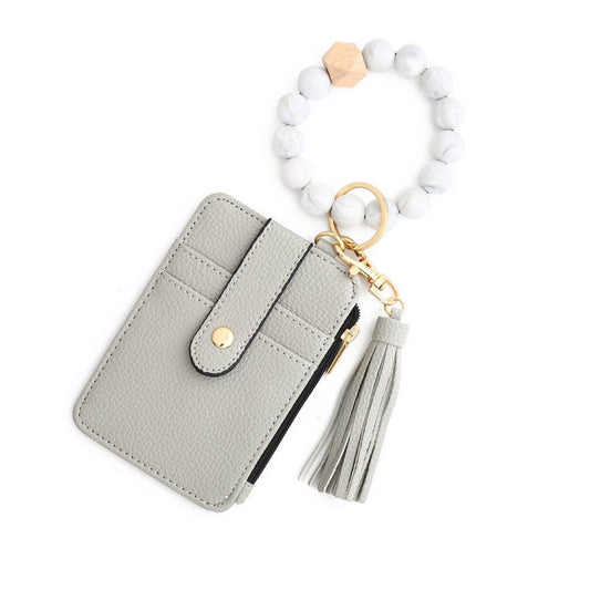 SILICONE BRACELET LEATHER WALLET TASSEL KEYCHAIN