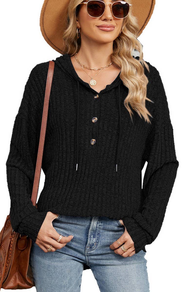 CWOHOL1093_SOLID COLOR HOODED BUTTON LOOSE SWEATSHIRT