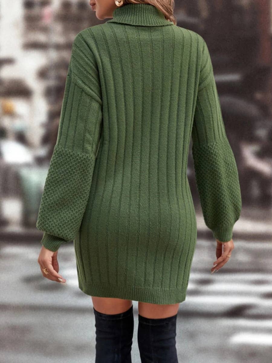 CASUAL LOOSE KNIT SHORT TURTLENECK SWEATER DRESS